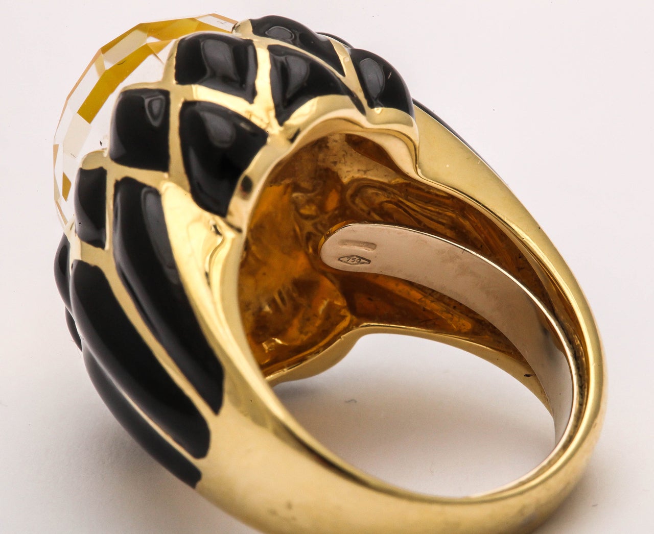 Black Enamel Faceted Citrine Gold Ring 2